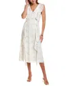 Julia Jordan Embroidered Linen Midi Dress In White
