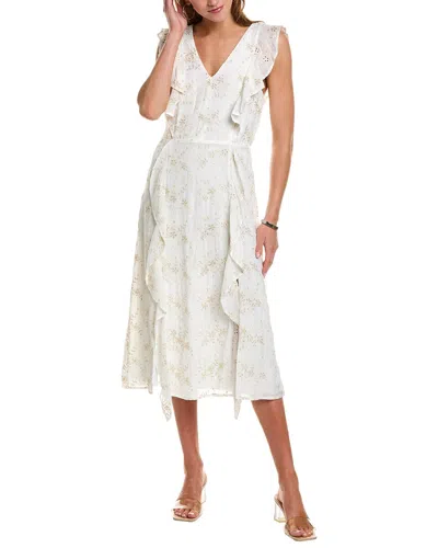 Julia Jordan Embroidered Linen Midi Dress In White