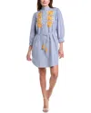 Julia Jordan Embroidered Poplin Shirtdress In Blue