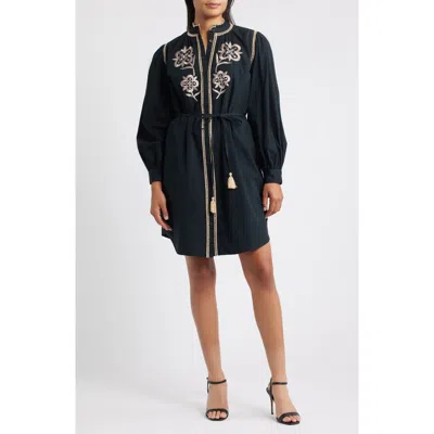 Julia Jordan Embroidered Shirtdress In Black