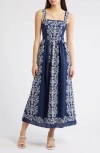 Julia Jordan Embroidered Square Neck Dress In Blue