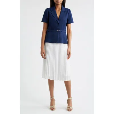 Julia Jordan Faux Two-piece Short Sleeve Belted Midi Dress In Blue