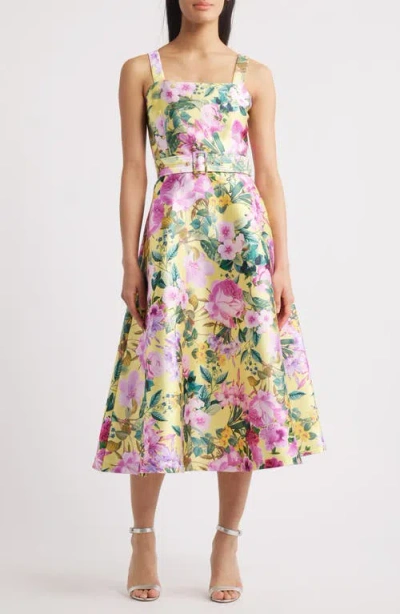 JULIA JORDAN JULIA JORDAN FLORAL BELTED FIT & FLARE MIDI DRESS