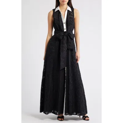 Julia Jordan Floral Burnout Sleeveless Gown In Black