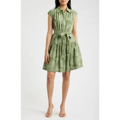 Julia Jordan Floral Cap Sleeve Shirt Dress In Green