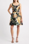 Julia Jordan Floral Cocktail Minidress In Brown