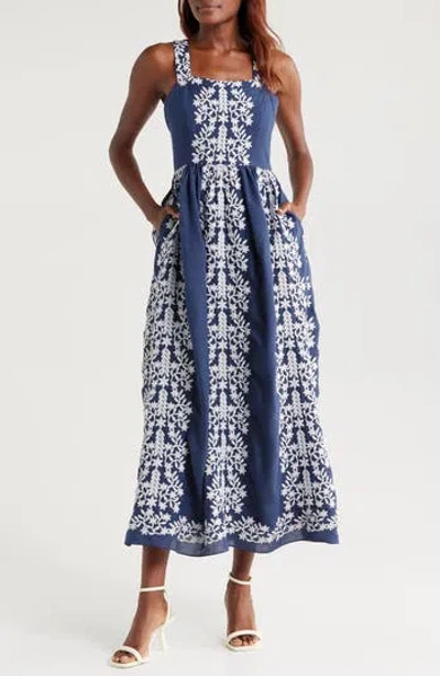 Julia Jordan Floral Embroidered Maxi Dress In Blue