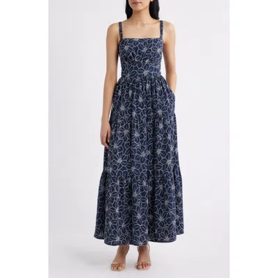 Julia Jordan Floral Embroidered Sleeveless Maxi Dress In Blue