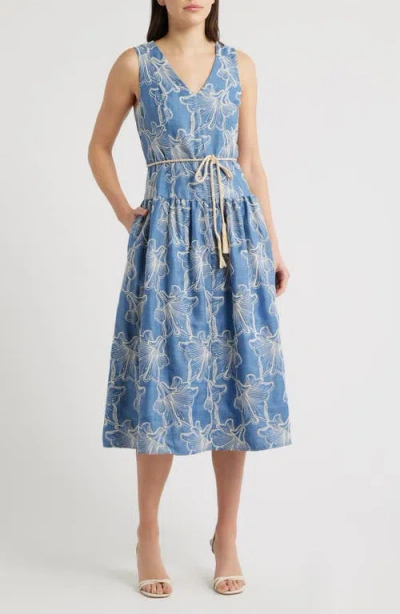 Julia Jordan Floral Embroidery Sleeveless Midi Dress In Multi