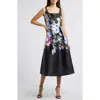 Julia Jordan Printed Mikado Midi Dress In Black Multi