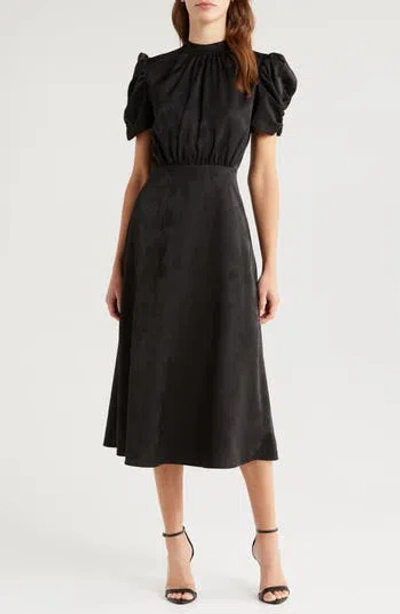 Julia Jordan Floral Jacquard Mock Neck Midi Dress In Black