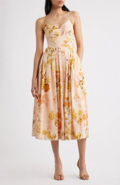 Julia Jordan Floral Linen Blend Midi Dress In Multi