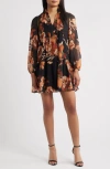 Julia Jordan Floral Long Sleeve Drop Waist Minidress In Black