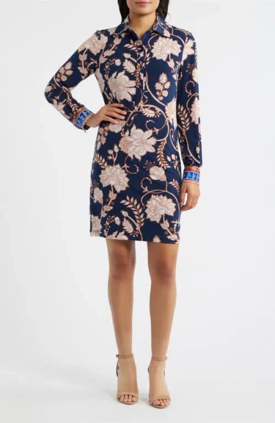 Julia Jordan Floral Long Sleeve Jersey Dress In Blue