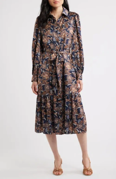 Julia Jordan Floral Long Sleeve Midi Shirtdress In Multi