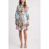 Julia Jordan Floral Long Sleeve Satin Shirtdress In Blue Multi
