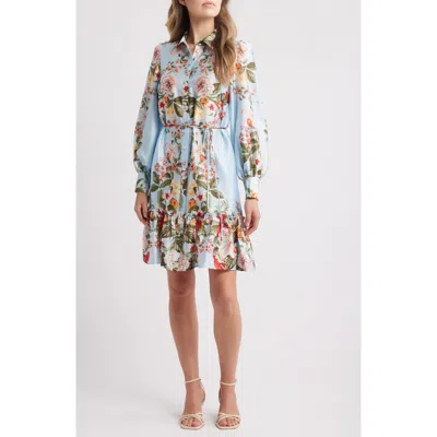 Julia Jordan Floral Long Sleeve Satin Shirtdress In Multi