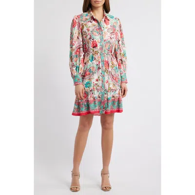 Julia Jordan Floral Long Sleeve Shirtdress In Ivory/multi
