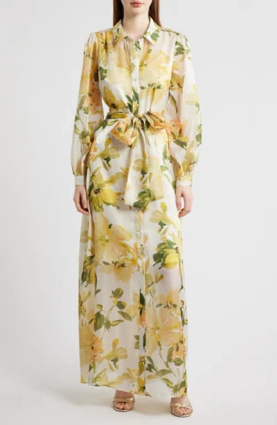 Julia Jordan Floral Long Sleeve Tie Belt Organza Cocktail Shirtdress In Multi