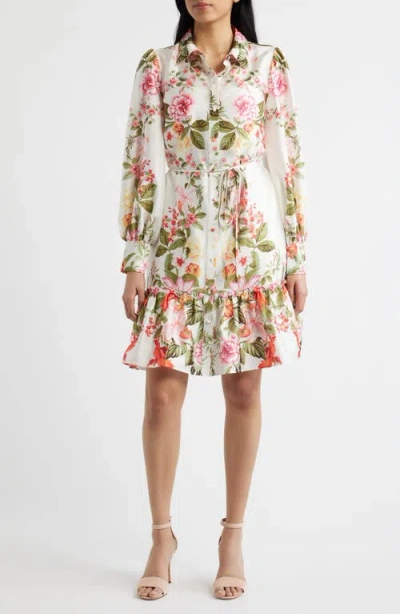 Julia Jordan Floral Long Sleeve Tie Belt Shirtdress In Multi