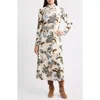 Julia Jordan Floral Long Sleeve Velvet Dress In White