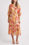 Julia Jordan Chiffon Midi Dress In Orange Multi