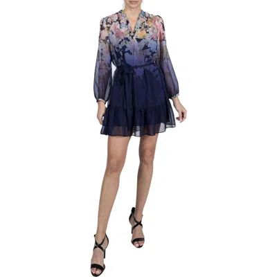 Julia Jordan Floral Ombré Balloon Sleeve Chiffon Dress In Navy Multi