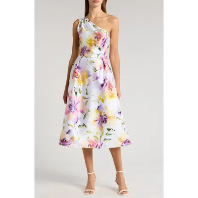 Julia Jordan Floral One-shoulder Cocktail Midi Dress