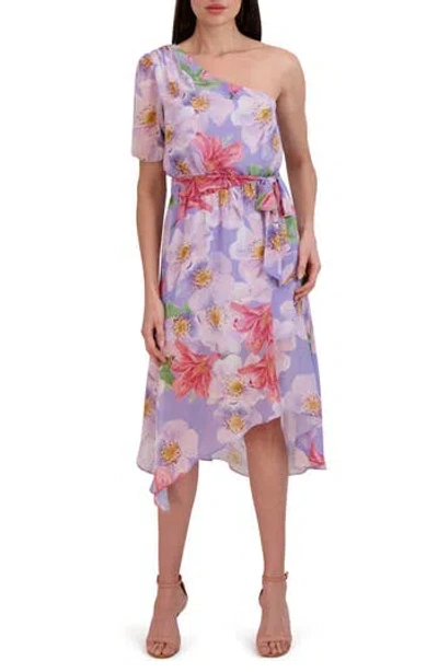 Julia Jordan Floral One-shoulder Asymmetric Hem Dress In Purple