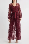 Julia Jordan Floral Overlay Jacket & Belted Jumpsuit In Red