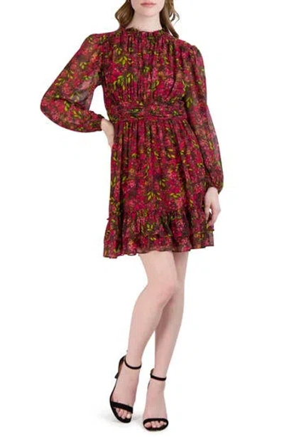 Julia Jordan Floral Print Gathered Long Sleeve Dress In Multi