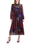 Julia Jordan Floral Print Long Sleeve Drawstring Waist Midi Dress In Multi