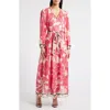 Julia Jordan Floral Print Long Sleeve Maxi Dress In Pink Multi