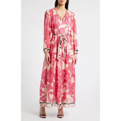 Julia Jordan Floral Print Long Sleeve Maxi Dress In Pink Multi