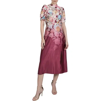 Julia Jordan Floral Print Midi Dress In Burgundy Multi