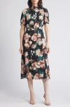 Julia Jordan Floral Print Mock Neck Dress In Black Multi