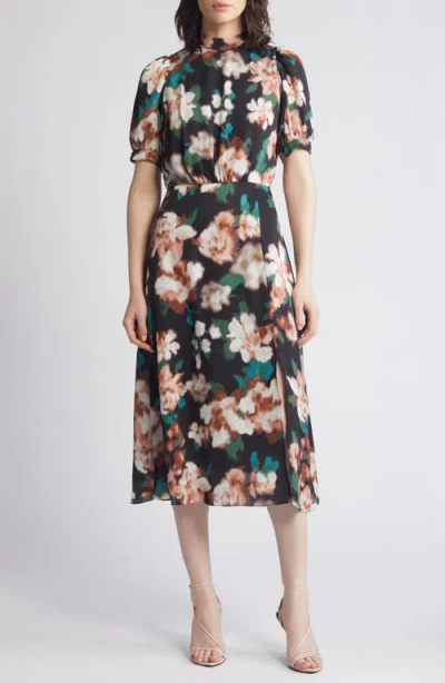 Julia Jordan Floral Print Mock Neck Dress In Black Multi