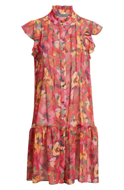 Julia Jordan Floral Print Pleated Ruffle Hem Dress In Multi