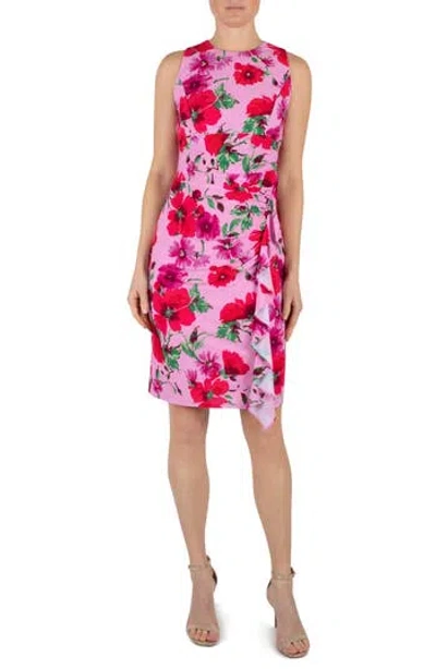 Julia Jordan Floral Print Ruffle Detail Jersey Dress In Pink