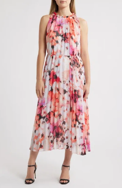 Julia Jordan Floral Print Sleeveless Midi Dress In Ivory/multi
