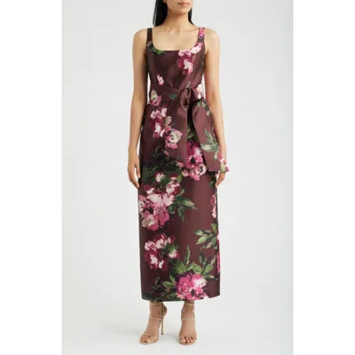 Julia Jordan Floral Print Sleeveless Satin Gown In Multi