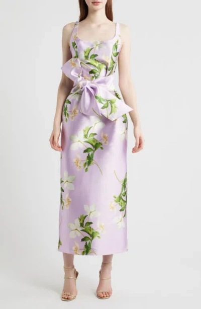 Julia Jordan Floral Print Sleeveless Satin Midi Dress In Purple