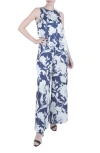 Julia Jordan Floral Print Sleeveless Wide Leg Jumpsuit In Navy/ Ivory