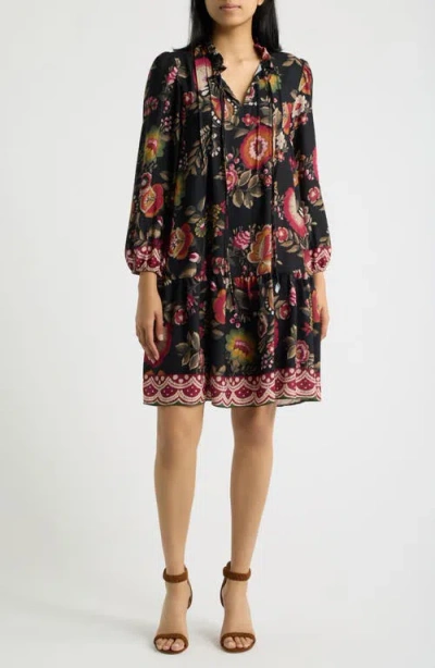 Julia Jordan Floral Print Split Neck Dress In Black