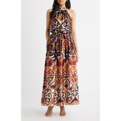 Julia Jordan Floral Print Stretch Satin Maxi Dress In Multi