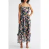 Julia Jordan Floral Print Tie Strap Midi Dress In Blue