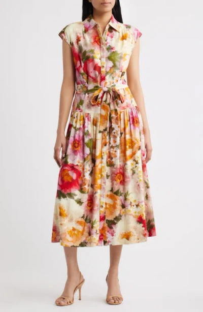 Julia Jordan Floral Print Tie Waist Midi Dress In Animal Print