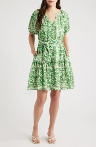 Julia Jordan Floral Puff Sleeve Minidress In Green