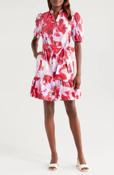 Julia Jordan Floral Puff Sleeve Shirtdress In Red Multi