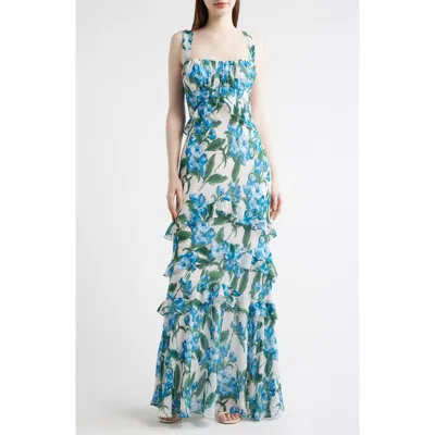 Julia Jordan Floral Ruffle Empire Waist Chiffon Gown In Multi
